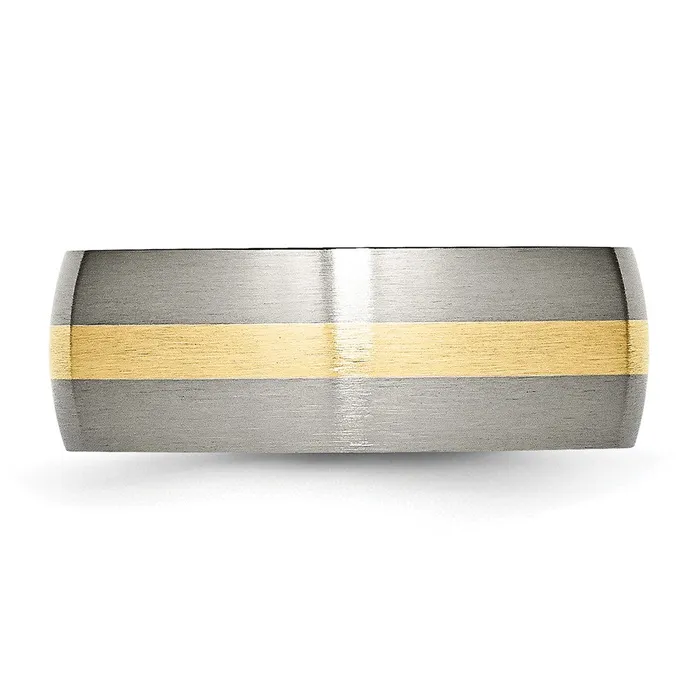Titanium Brushed w14k Yellow Gold Inlay 8mm Band TreasureFineJewelers Rings