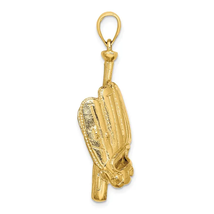 TreasureFineJewelers 14K 3D Baseball Glove Bat Ball Charm Charm Necklaces