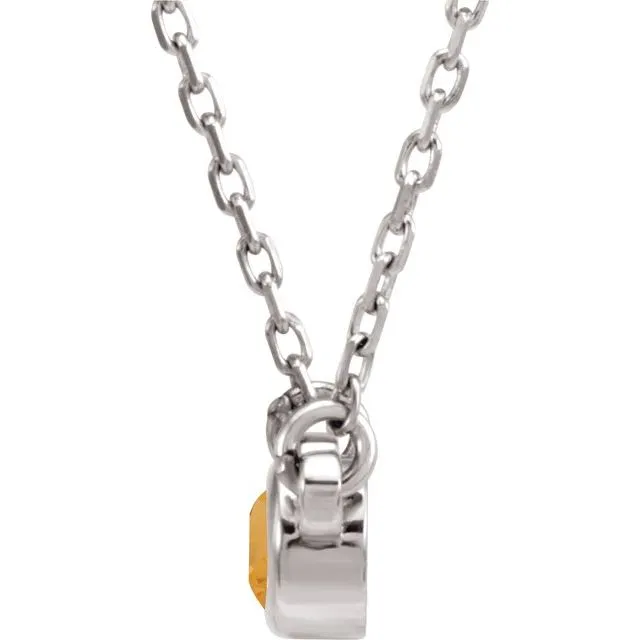 TreasureFineJewelers 14K White 4 mm Round Citrine BezelSet Solitaire 16 Necklace Necklaces