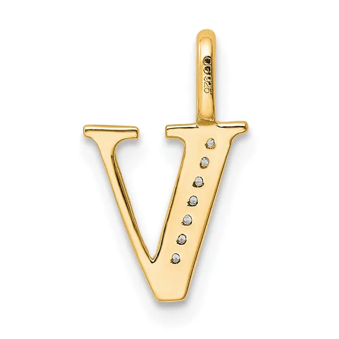 TreasureFineJewelers 14k Yellow Gold Diamond Letter V Initial Pendant Necklaces