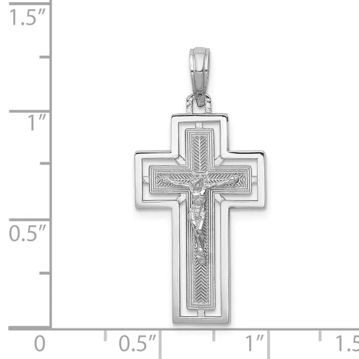 TreasureFineJewelers Charm Necklaces 14K White Gold Textured Crucifix w Frame Charm