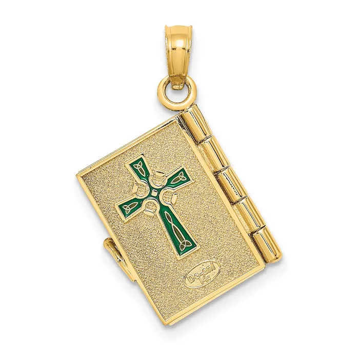 TreasureFineJewelers Charm Necklaces 14k Yellow Gold 3D Moveable Enameled AN IRISH PRAYER Book wClover Charm