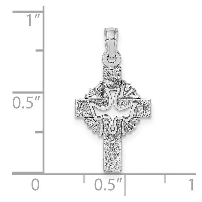 TreasureFineJewelers Earrings 14K White Gold CutOut Dove On Cross Charm