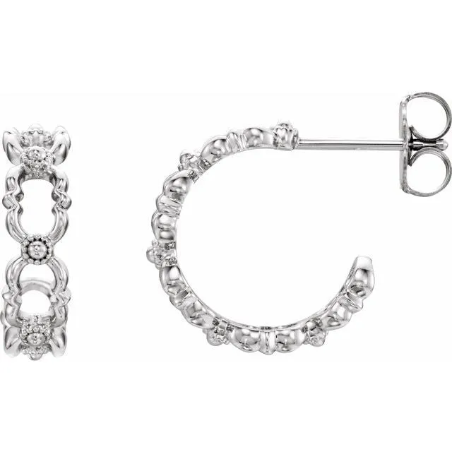 TreasureFineJewelers Earrings Sterling Silver Quatrefoil Hoop Earrings