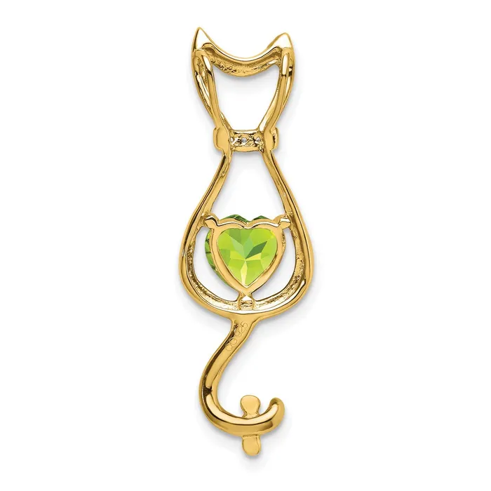 TreasureFineJewelers Necklaces 14k Peridot and Diamond Cat Pendant