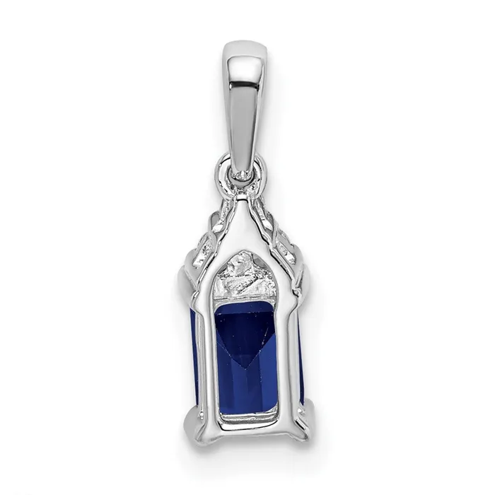 TreasureFineJewelers Necklaces 14k White Gold Emeraldshape Sapphire and Diamond Pendant