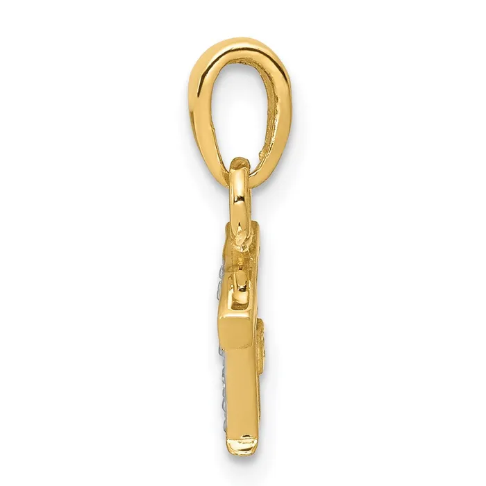TreasureFineJewelers Necklaces 14k Yellow Gold Rhodium with Rhodium Diamond Letter T Initial Pendant