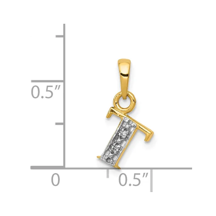 TreasureFineJewelers Necklaces 14k Yellow Gold Rhodium with Rhodium Diamond Letter T Initial Pendant