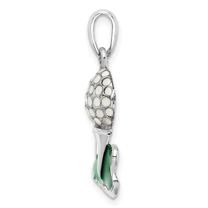 TreasureFineJewelers Necklaces Sterling Silver Polished Enameled Golf Ball on Tee Pendant