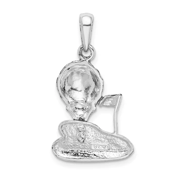 TreasureFineJewelers Necklaces Sterling Silver Polished Enameled Golf Ball on Tee Pendant
