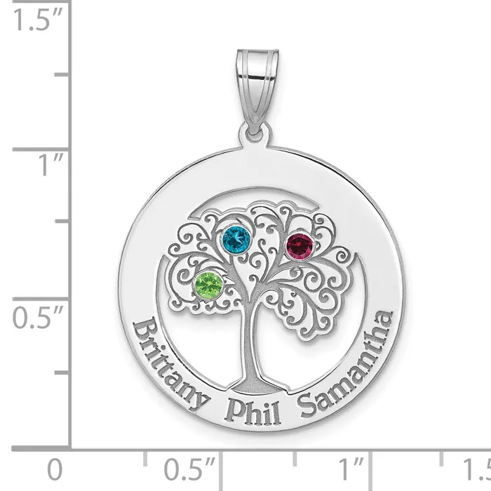TreasureFineJewelers Necklaces Sterling SilverRhodiumplated 3 Birthstone with SS Bezel Family Pendant