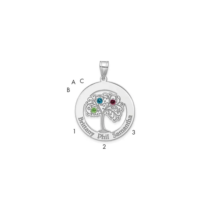 TreasureFineJewelers Necklaces Sterling SilverRhodiumplated 3 Birthstone with SS Bezel Family Pendant