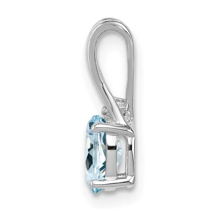 TreasureFineJewelers Necklaces Sterling Silver Rhodium Plated Diamond Aquamarine Oval Pendant