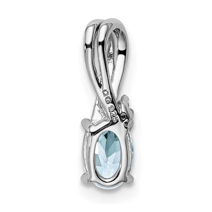 TreasureFineJewelers Necklaces Sterling Silver Rhodium Plated Diamond Aquamarine Oval Pendant