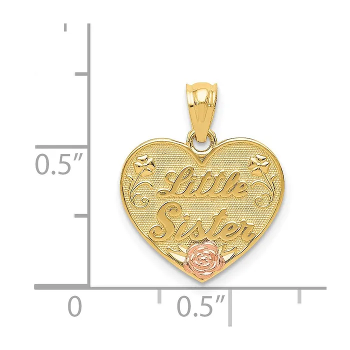 TreasureFineJewelers Rings 14k Twotone LITTLE SISTER Heart Pendant