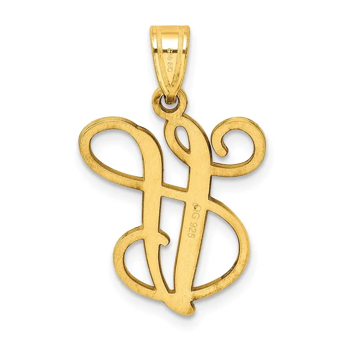 TreasureFineJewelers Sterling Silver Goldplated Letter V Initial Pendant Necklaces