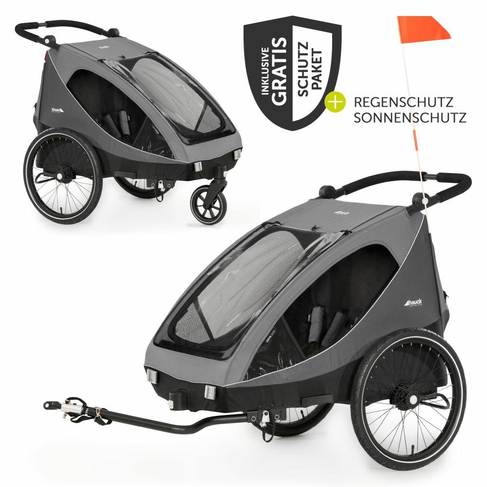 Fahrradanhänger |   2In1 Fahrradanhänger Dryk Duo Für 2 Kinder (Bis 44 Kg) – Bike Trailer & City Buggy – Inkl. Gratis Schutzpaket – Grey Fahrradanhänger Fahrradanhänger