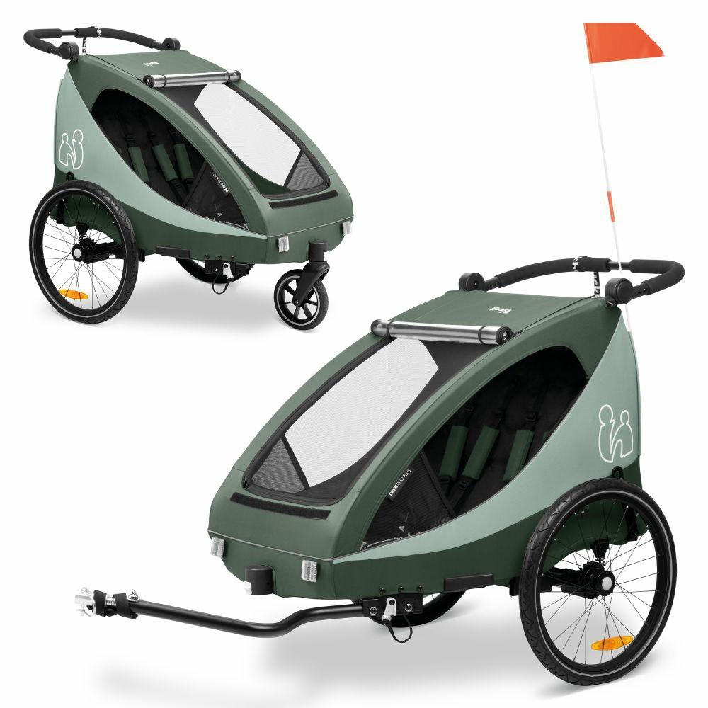 Fahrradanhänger |   2In1 Fahrradanhänger Dryk Duo Plus Für 2 Kinder (Bis 44 Kg) – Bike Trailer & City Buggy – Dark Green – Kollektion 2024 Fahrradanhänger Fahrradanhänger