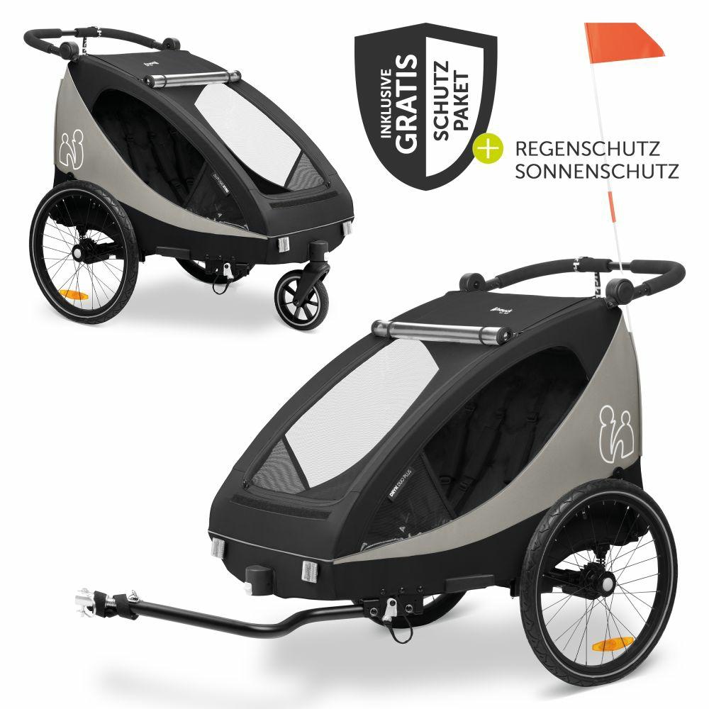 Fahrradanhänger |   2In1 Fahrradanhänger Dryk Duo Plus Für 2 Kinder (Bis 44 Kg) – Bike Trailer & City Buggy – Inkl. Gratis Schutzpaket – Black – Kollektion 2024 Fahrradanhänger Fahrradanhänger