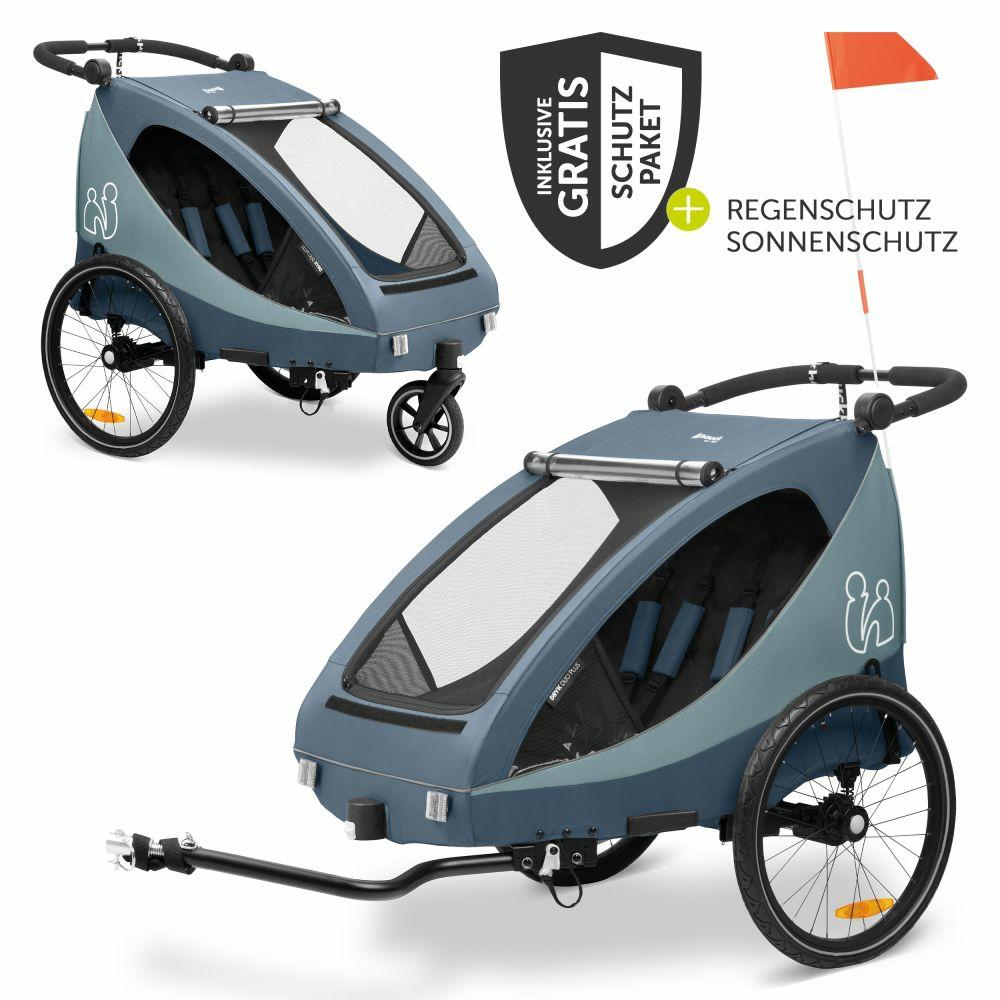 Fahrradanhänger |   2In1 Fahrradanhänger Dryk Duo Plus Für 2 Kinder (Bis 44 Kg) – Bike Trailer & City Buggy – Inkl. Gratis Schutzpaket – Dark Blue – Kollektion 2024 Fahrradanhänger Fahrradanhänger