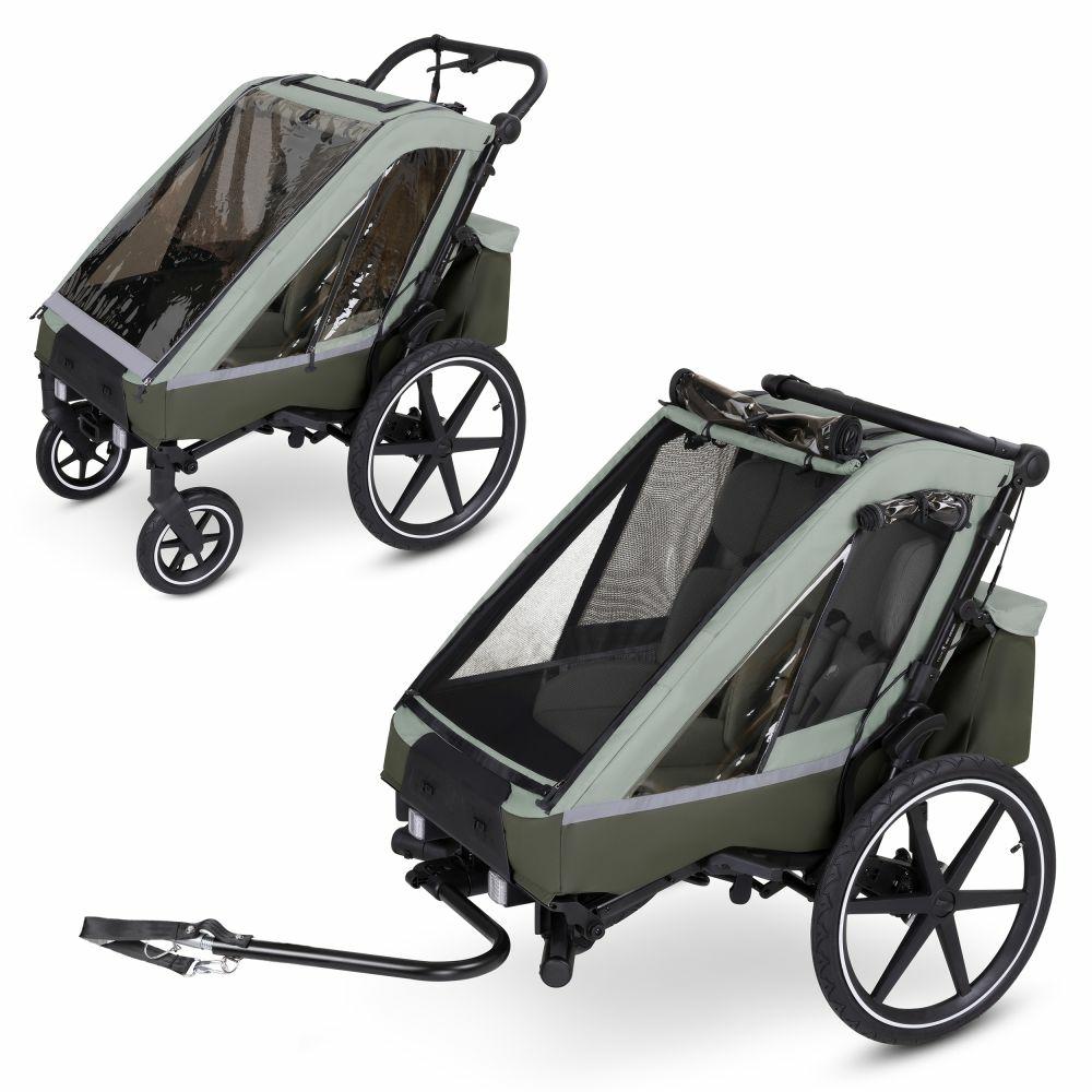 Fahrradanhänger |   3In1 Fahrradanhänger Und Kinderwagen Tour Für 2 Kinder Mit Bremssystem, Komfortsitze, Verdeck Mit Moskitonetz, Regenschutz & Sonnenschutz (Bis 49 Kg) – Olive – Kollektion 2024 Fahrradanhänger Fahrradanhänger