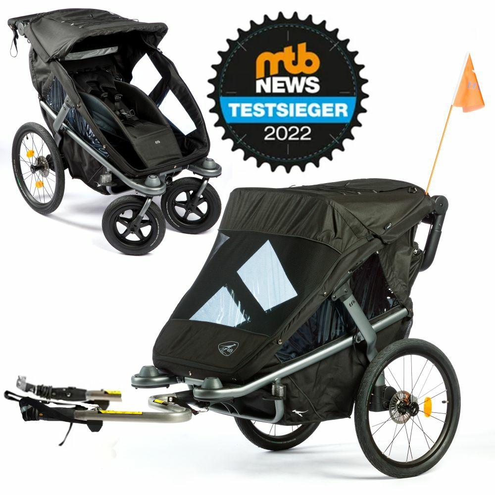 Fahrradanhänger |   Fahrradanhänger Und Kinderwagen Velo 2 Für 2 Kinder (Bis 44 Kg) + Deichsel – Schwarz – Kollektion 2024 Fahrradanhänger Fahrradanhänger