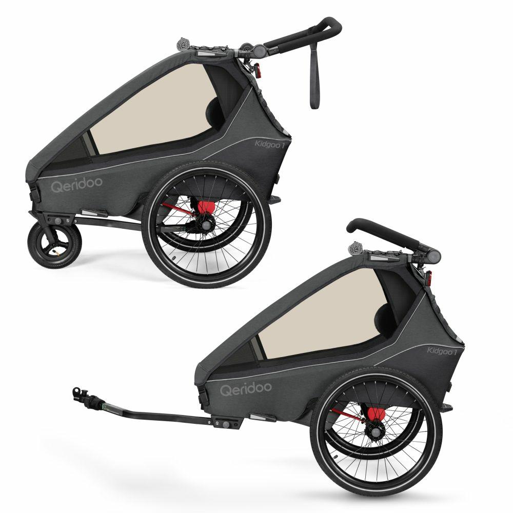 Fahrradanhänger |   Kinderfahrradanhänger & Buggy Kidgoo 1 Für 1 Kind (Bis 50 Kg) Mit Kupplung, Dampfsystem, Xl-Kofferraum – Steel Grey – Kollektion 2024 Fahrradanhänger Fahrradanhänger