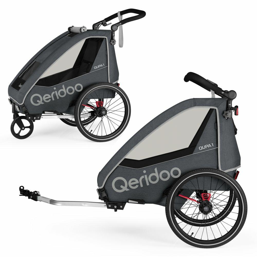 Fahrradanhänger |   Kinderfahrradanhänger & Buggy Qupa 1 Für 1 Kind Mit Kupplung, Blattfeder-Dämpfsystem (Bis 50 Kg) – Grey – Kollektion 2024 Fahrradanhänger Fahrradanhänger