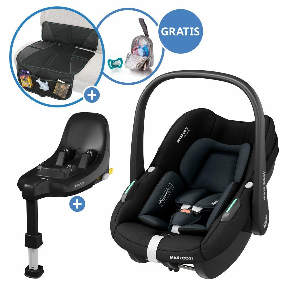 Kindersitze |   Babyschale Pebble S I-Size Ab Geburt – 15 Monate (40 Cm – 83 Cm) Nur 3,4 Kg Leicht Inkl. Isofix-Basis Familyfix S, Schutzunterlage & Schnullertasche – Tonal Black Kindersitze Kindersitze