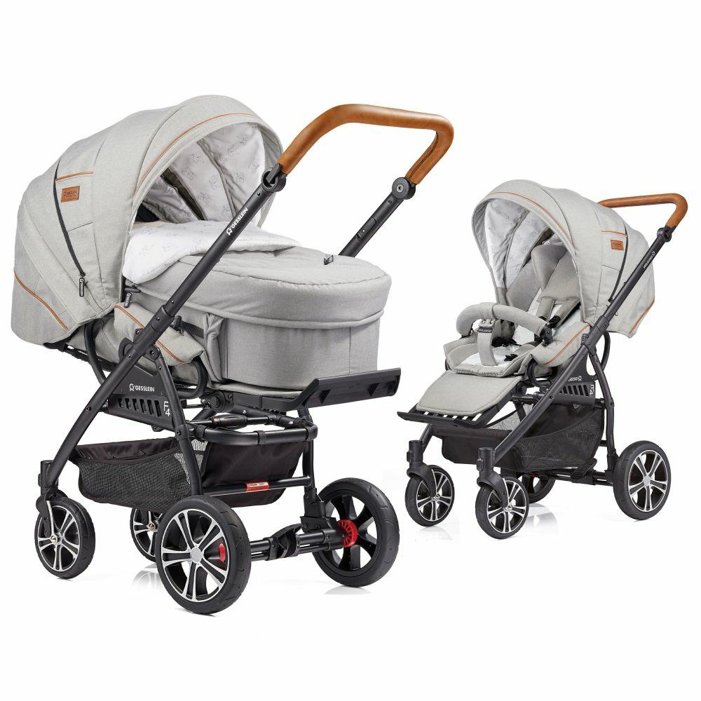 Kinderwagen |   2In1 Kinder-Kombiwagen F4 Air+ Classic Mit C2 Tragetasche & Umsetzbaren Sportwagenaufsatz – Schwarz-Cognac-Granitgrau Kinderwagen Kinderwagen