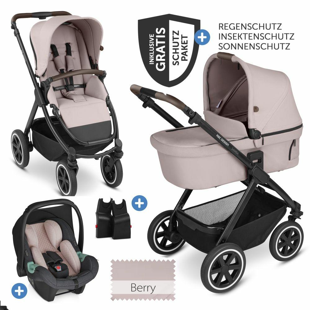 Kinderwagen |   3In1 Kinderwagen-Set Samba – Inkl. Babywanne, Autositz Tulip, Sportsitz Und Xxl Zubehörpaket – Pure Edition – Berry – Kollektion 2024 Kinderwagen Kinderwagen