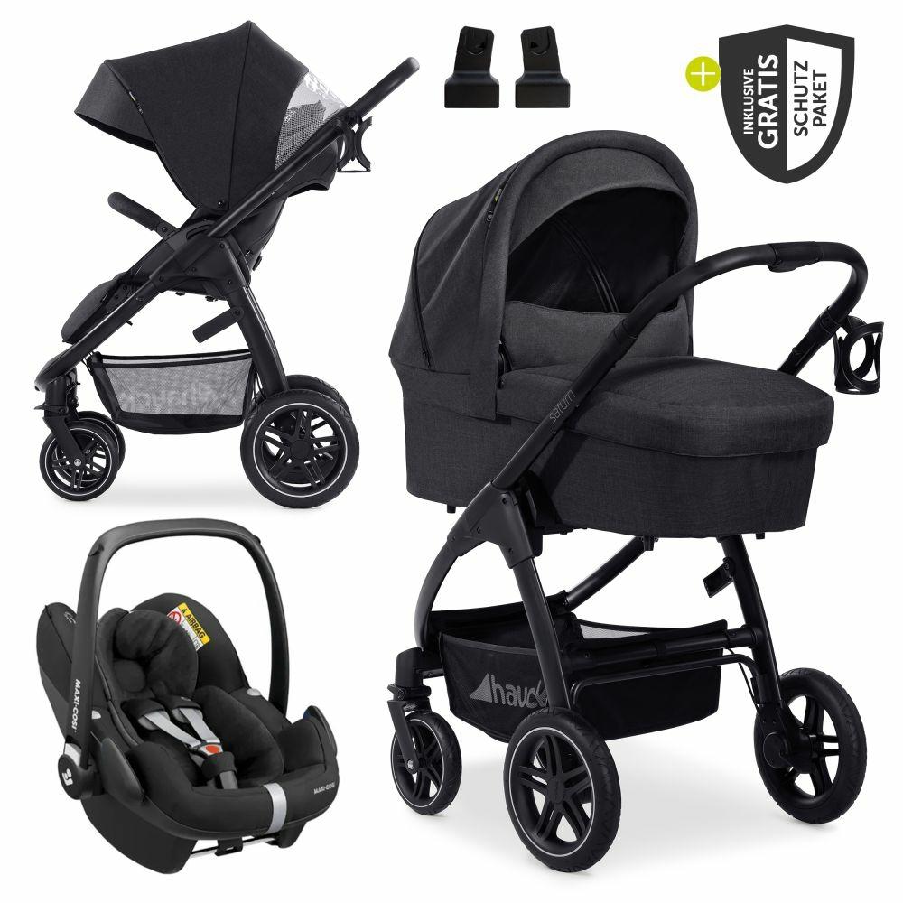 Kinderwagen |   3In1 Kinderwagen-Set Saturn R Trio Set Inkl. Maxi-Cosi I-Size Pebble Pro & Xxl Zubehörpaket – Melange Black Kinderwagen Kinderwagen