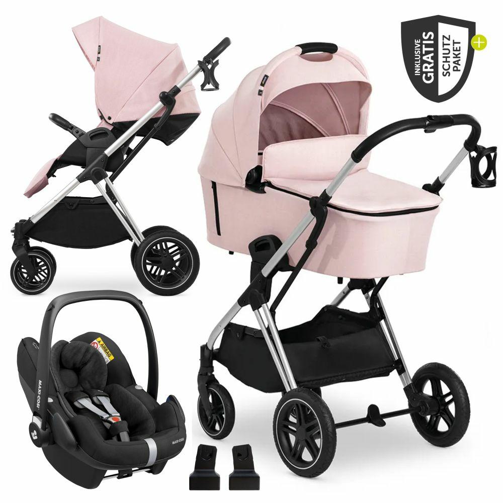 Kinderwagen |   3In1 Kinderwagen-Set Vision X Trio Set Silver – Inkl. Maxi-Cosi I-Size Pebble Pro & Xxl Zubehörpaket – Melange Rose Kinderwagen Kinderwagen