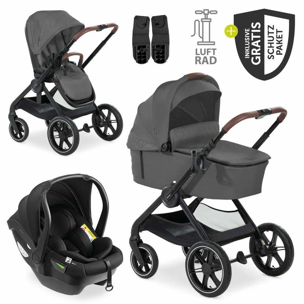 Kinderwagen |   3In1 Kinderwagen-Set Walk N Care Air Trio Set Inkl. I-Size Babyschale Drive N Care & Xxl Zubehörpaket – Dark Grey Kinderwagen Black