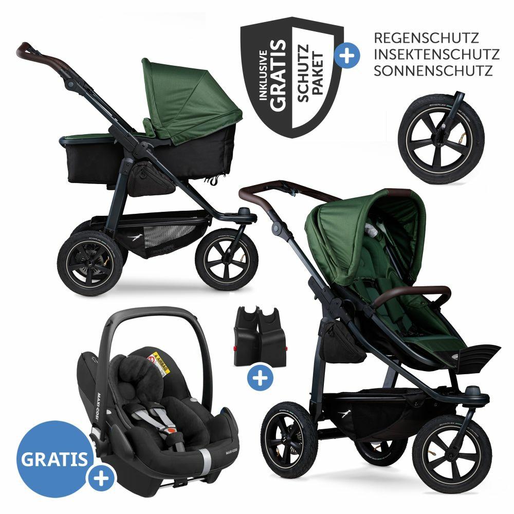 Kinderwagen |   3In1 Kombi-Kinderwagen-Set Mono 2 Mit Luftreifen Inkl. Kombi-Einheit (Babywanne+Sitz) Mit Liegeposition, Babyschale Pebble Pro & Xxl Zubehörpaket – Olive Kinderwagen Kinderwagen