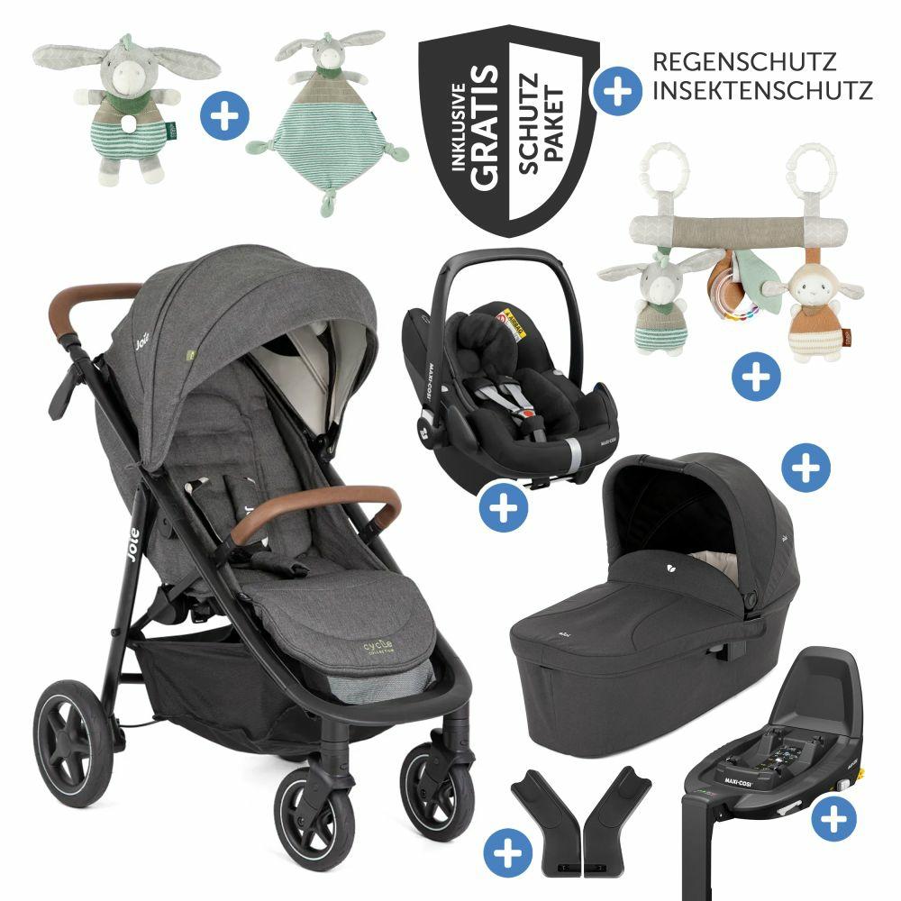 Kinderwagen |   4In1 Kombi-Kinderwagen-Set Mytrax Pro Bis 22 Kg Belastbar Mit Babywanne Ramble, Babyschale Pebble Pro, Isofix-Basis, Activity-Trapez, Schmusetuch, Greifling, Adapter & Zubehörpaket – Cycle Collection – Shell Gray Kinderwagen Blueberry