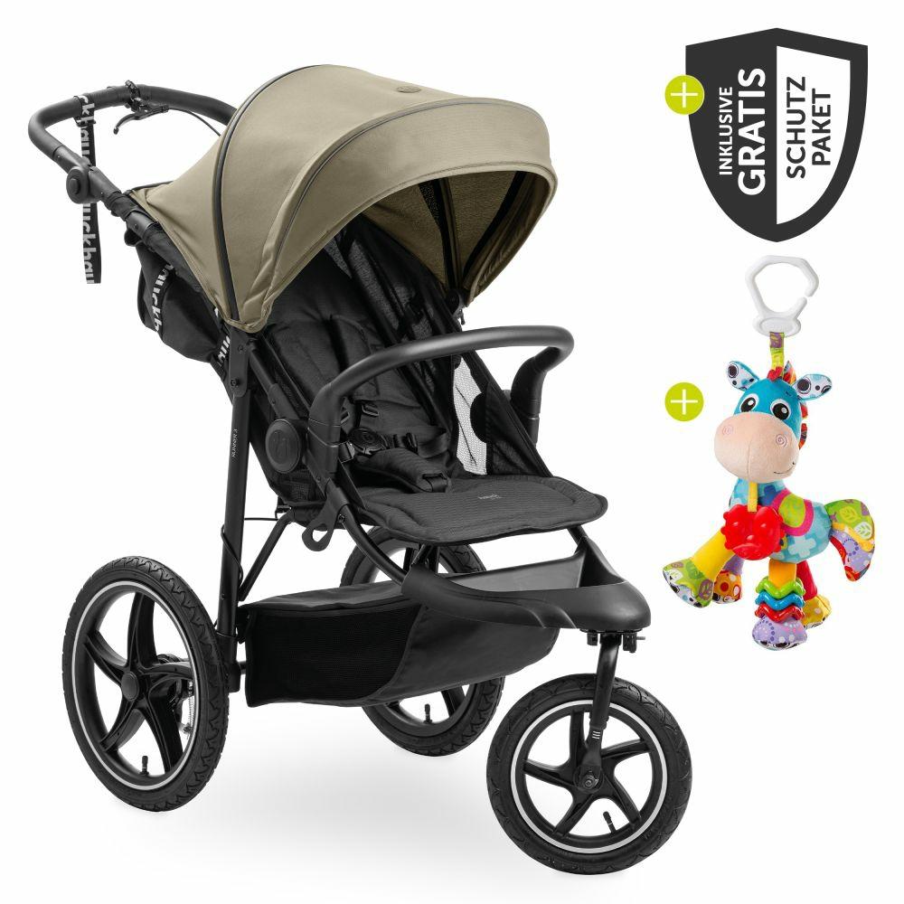 Kinderwagen |   Buggy & Jogger Runner 3 (Mit Großen Luftreifen) – Inkl. Xxl Zubehörpaket & Spieltier Klipp Klapp Pferd – Olive Kinderwagen Kinderwagen