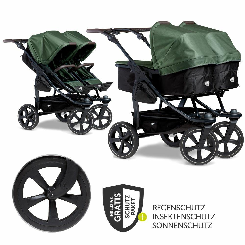 Kinderwagen |   Geschwister- & Zwillingskinderwagen Duo 2 Mit Luftkammerreifen – 2X Kombi-Einheit (Wanne+Sitz) Mit Liegeposition & Xxl Zamboo Zubehör – Olive – Kollektion 2024 Kinderwagen Kinderwagen