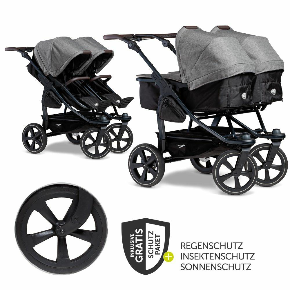 Kinderwagen |   Geschwister- & Zwillingskinderwagen Duo 2 Mit Luftkammerreifen – 2X Kombi-Einheit (Wanne+Sitz) Mit Liegeposition & Xxl Zamboo Zubehör – Premium Grau – Kollektion 2024 Kinderwagen Kinderwagen