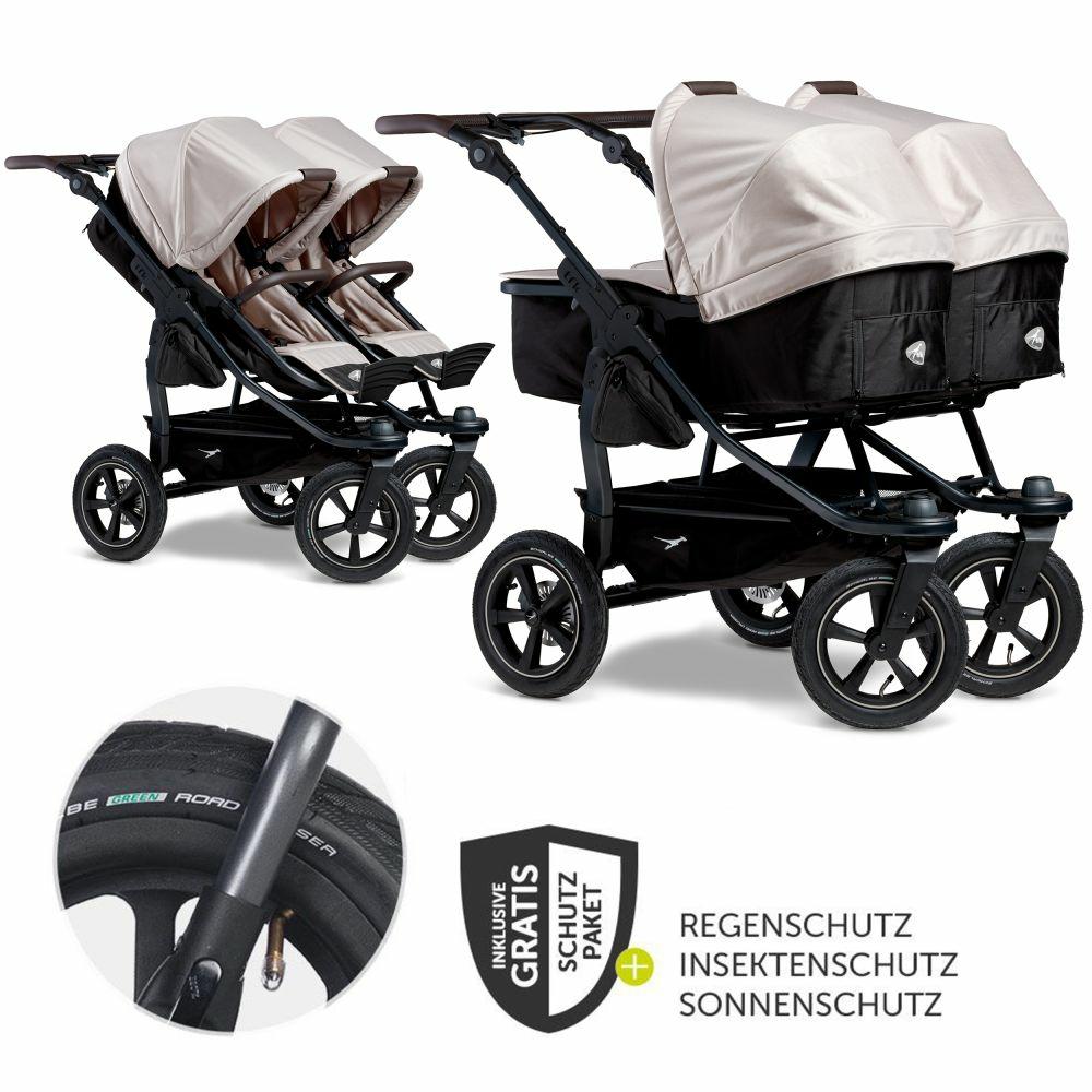 Kinderwagen |   Geschwister- & Zwillingskinderwagen Duo 2 Mit Luftreifen – 2X Kombi-Einheit (Wanne+Sitz) Mit Liegeposition & Xxl Zamboo Zubehör – Sand – Kollektion 2024 Kinderwagen Kinderwagen