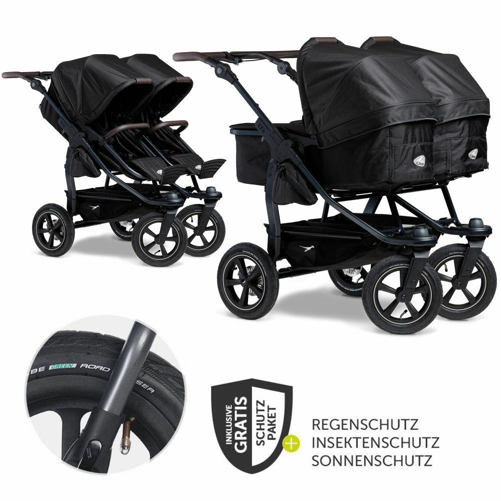 Kinderwagen |   Geschwister- & Zwillingskinderwagen Duo 2 Mit Luftreifen – 2X Kombi-Einheit (Wanne+Sitz) Mit Liegeposition & Xxl Zamboo Zubehör – Schwarz – Kollektion 2024 Kinderwagen Kinderwagen