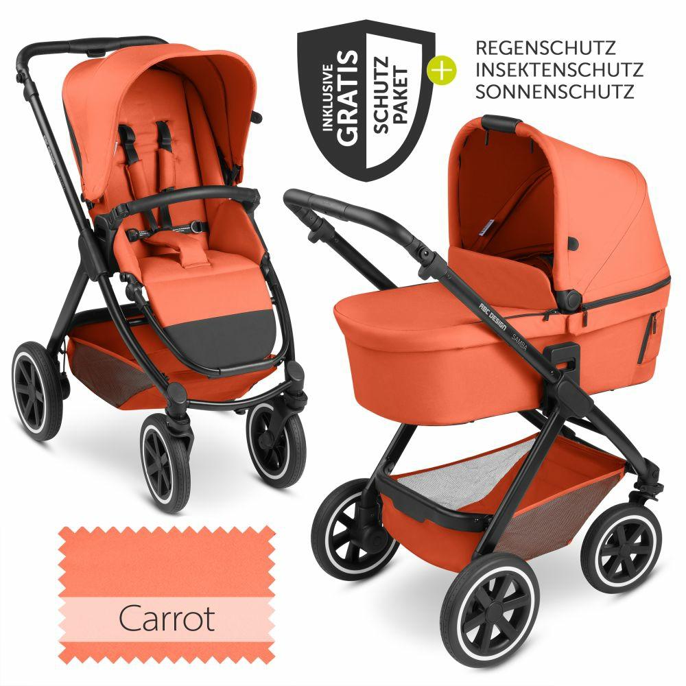 Kinderwagen |   Kombi-Kinderwagen Samba – Inkl. Babywanne & Sportsitz Mit Xxl Zubehörpaket – Carrot – Kollektion 2024 Kinderwagen Kinderwagen