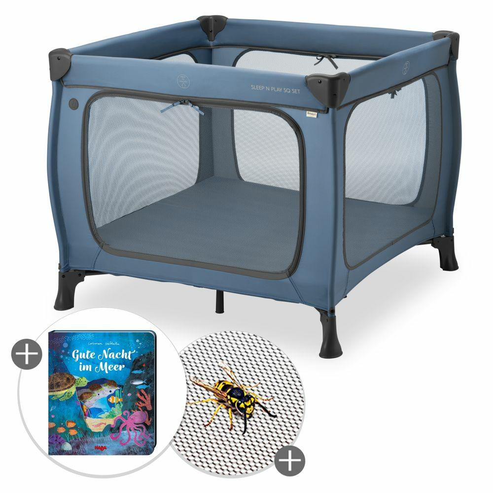 Reisebetten & Zubehör |   Reisebett & Laufgitter Sleep N Play Sq Set Mit Komfort-Matratze + Insektenschutz + Buch "Gute Nacht Im Meer" – Dark Blue Reisebetten & Zubehör Dark Blue