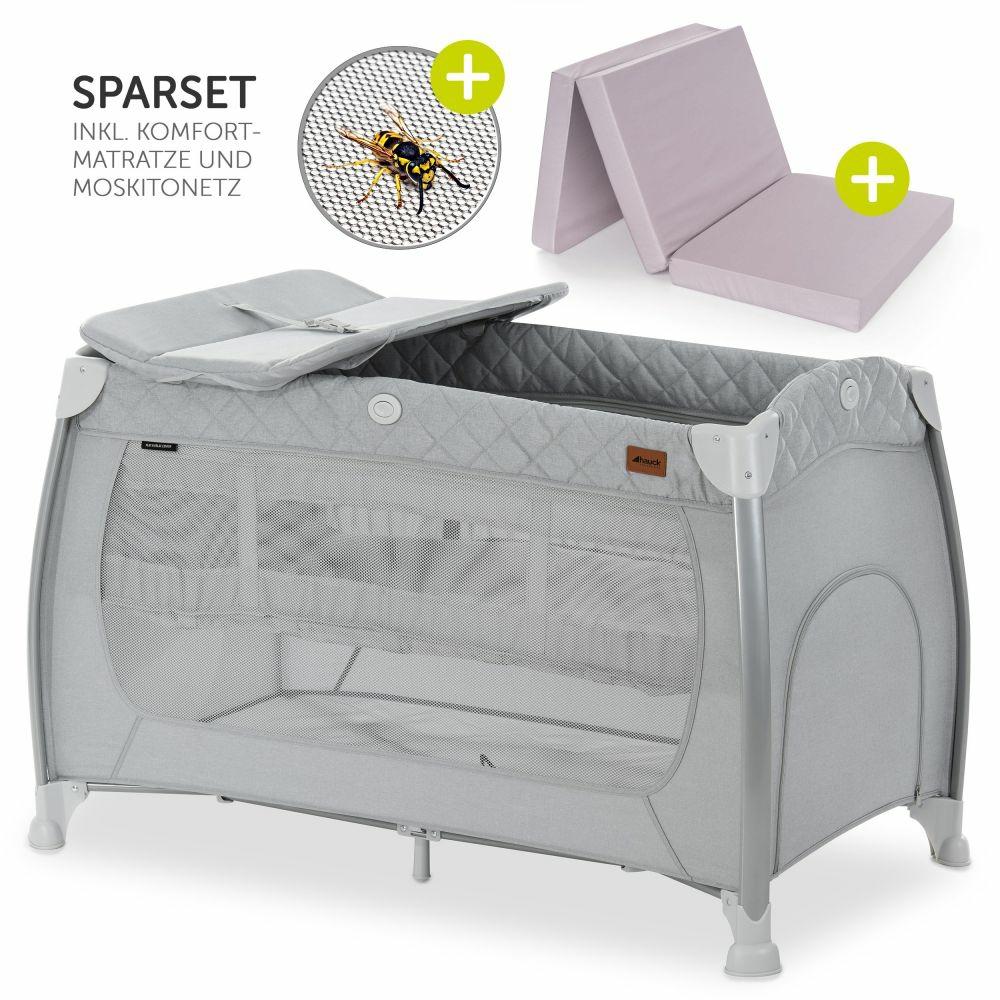 Reisebetten & Zubehör |   Reisebett Sparset Play N Relax Center Inkl. Komfort Matratze, Einhang, Wickelauflage & Moskitonetz – Quilted Grey Reisebetten & Zubehör Reisebetten & Zubehör