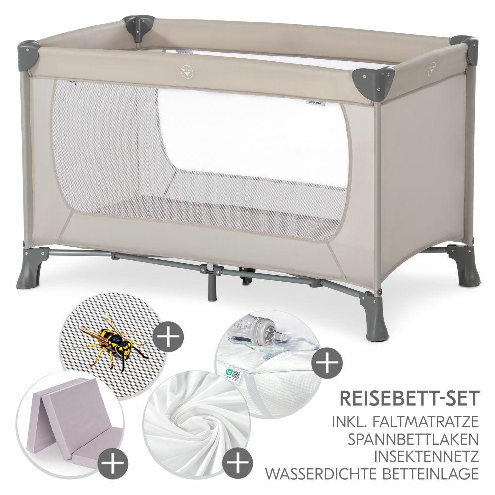 Reisebetten & Zubehör |   Reisebett Xxl-Sparset – Dream`N Play Inkl. Alvi Reisebett-Matratze + Wasserdichte Betteinlage + 2 Spannbettlaken + Insektenschutz – Beige Reisebetten & Zubehör Reisebetten & Zubehör