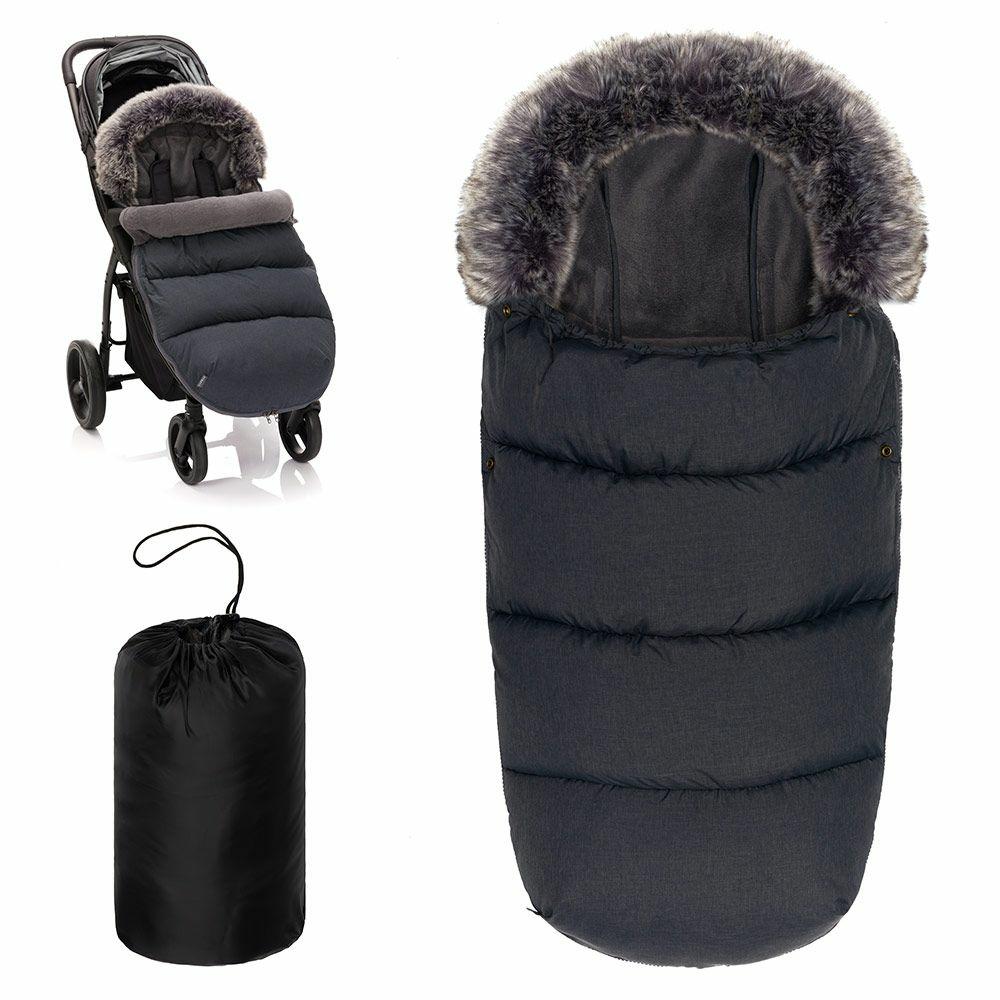 Fußsäcke |   Universal Thermo-Fleece Fußsack Mit Fellkragen Für Kinderwagen & Buggy – Melange Dunkelgrau Fußsäcke Fußsäcke